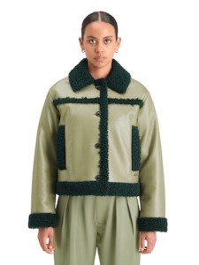 Maison Scotch - Shearling Vinyl Aviator Jacket - Washed Sage