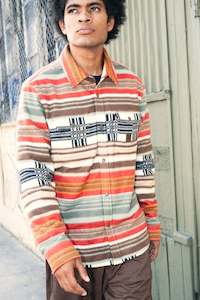 Brixton - Bowery Arctic Stretch Fleece LS Shirt - Multi Blanket Stripe