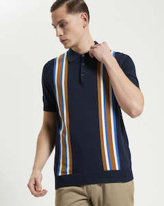 Ben Sherman - Vertical Stripe Knitted Polo - Dark Navy