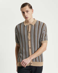 Ben Sherman: Ben Sherman - Textured Striped Knitted SS Shirt - Dark Navy