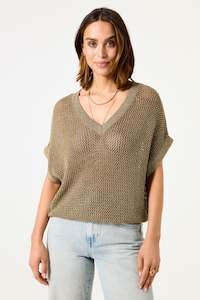 Tops: Garcia - Gold Knit SS Pullover - Summer Olive