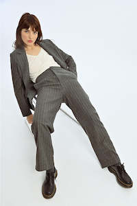 Pants: Lili Sidonio - Wide Leg Fine Stripe Woven Pant - Dark Grey