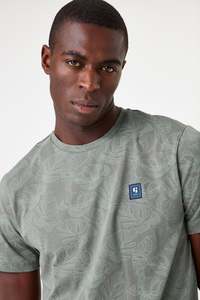 Garcia: Garcia - Allover Leaf Print Tee - Light Sage