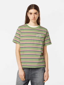 Maison Scotch: Maison Scotch - Yarn Dye Striped Tee - Pistacchio/Peach