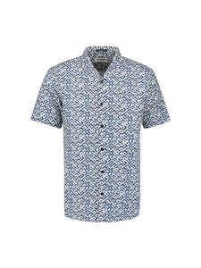 No Excess - Revers Collar Print SS Shirt - Indigo Blue