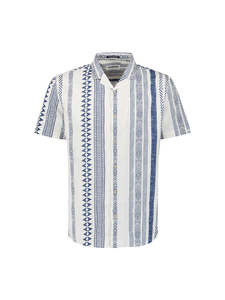 No Excess: No Excess - Revers Collar Stripe SS Shirt - Indigo Blue