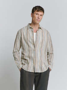 No Excess: No Excess - Slub Multi Coloured Stripes Shirt - Blue
