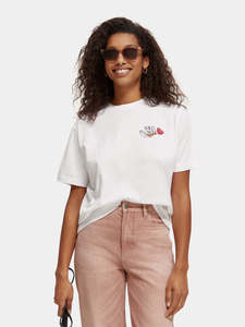 Maison Scotch - Loose Fit Wildflower Artwork Tee - White