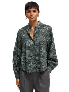 Maison Scotch: Maison Scotch - Printed Balloon Sleeve Shirt - Feather Bottle Green