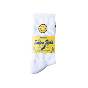Accessories: Market - Smiley Badge Socks - White