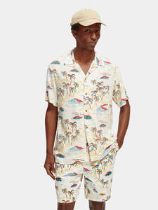 Scotch & Soda - Printed Camp SS Shirt - White Palmtree Island