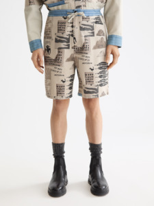 Scotch Soda: Scotch & Soda - Loose Fit Printed Washed Bermuda Short - Art Dept Collage White Colourblock