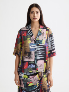 Maison Scotch - Printed SS Fluid Shirt - Art Dept Collage Multicolour