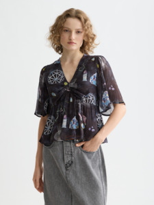 Maison Scotch: Maison Scotch - Peplum SS Top - Black Mountain