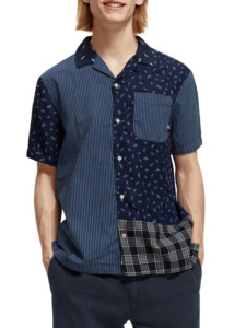 Scotch Soda: Scotch & Soda - Patchwork Camp SS Shirt - Indigo Allover