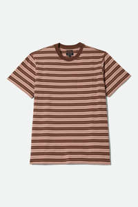Brixton: Brixton - Nova Stripe Pocket Tee - Pinecone Brown/Silver Pink Worn