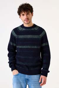 Garcia: Garcia - Ribbed Stripe Knit Pullover - Deep Ink