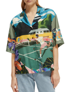 Maison Scotch - Printed Camp SS Shirt - Green Tennis