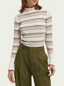 Maison Scotch - Fair Isle Stripe Ruffled Pullover - Vanilla