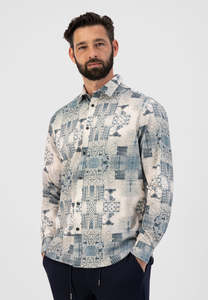 Dstrezzed 1: Dstrezzed - Batik Print Babycord Shirt - Offwhite