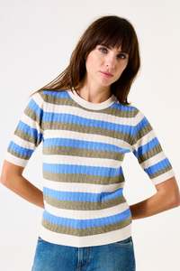 Tops: Garcia - Gold Stripe SS Pullover - Whitecap