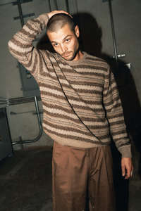 Brixton: Brixton - Midnight Crew Sweater - Multi Neutral Stripe