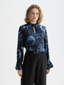 Maison Scotch: Maison Scotch - Printed Drawstring Cuffs Blouse - Cosmic Sky Spaced