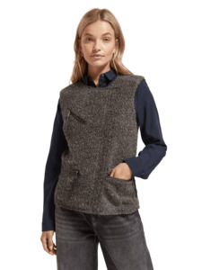 Jackets: Maison Scotch - Wool-Blended Biker Gilet - Charcoal Melange