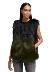 Jackets: Maison Scotch - Gradient Faux Fur Gilet - Black