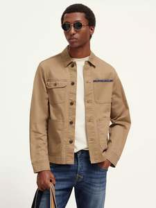 Jackets: Scotch & Soda - Bead-Trimmed Twill Worker Jacket - Taupe