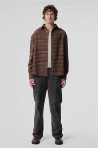 Shirts: Beach Brains - Drop LS Shirt - Brown Plaid
