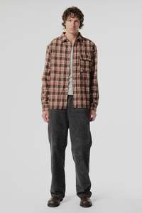 Beach Brains - LS Pocket Shirt - Brown/Red Check