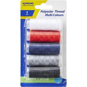 Haberdashery: Korbond Poly Thread Multi Colour 5pk