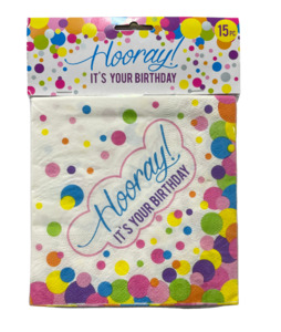 Clearance: Hooray Happy B/day Party Napkins**