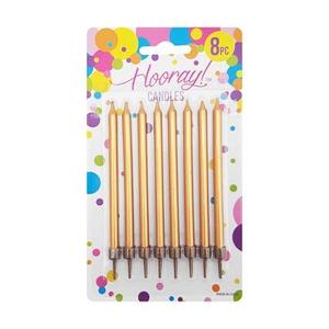 Balloon Candle Sale: Hooray Gold Candles with Holders 8pcs