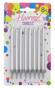 Hooray Silver Candles with Holders 8pcs