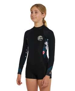 O'Neill Girl's/Youth Bahia 2mm LS Mid Spring Suit Wetsuit - Black Hibiscus