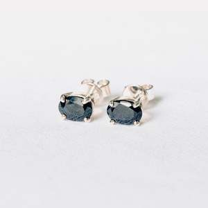 Earrings: Black Sapphire Oval studs