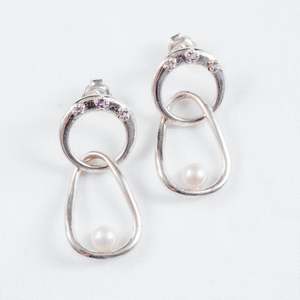 Silver: Large Pearl Earrings