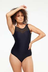 Mastectomy Swimwear: TOGS Textured High Neck Swimsuit - Black
