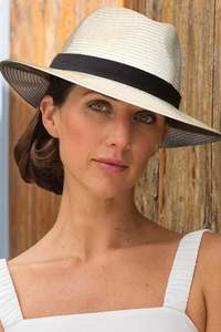 Rigon Headwear: Rigon Pana-Mate Unisex Fedora - Ivory With Black Band