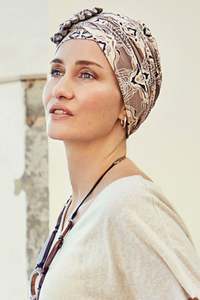 Christine Headwear: Christine Lotus Turban - Beige Ornaments