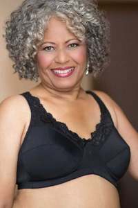 Black Bras: ABC Lace Front Mastectomy Bra - Black