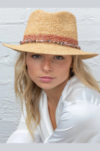Rigon Christine Raffia Fedora - Natural/Old Rose