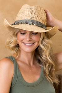 Rigon Castaway Handwoven Raffia Cowboy Hat - Khaki