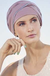 Christine Viva  Emmy Hair Loss Turban - Rose With Foil Piping