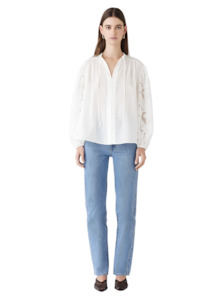 Esmaee: Esmaee Lotus Blouse Songbird - White