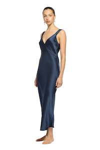 Ginia Day To Night Silk Slip - Midnight Blue
