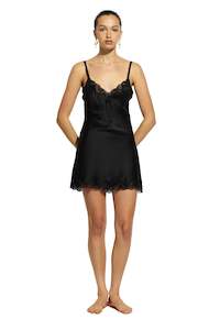 Ginia Silk Chemise  With Pintucks - Black