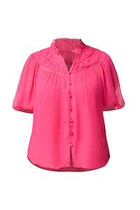 Once Was Selini Braided Neck Detail Viscose Chiffon Blouse - Celosia Pink